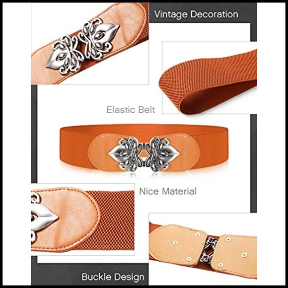 Vintage Wide Stretchy Waist Belt Retro Chic Elegant PU Leather Flower Buckle main image 5